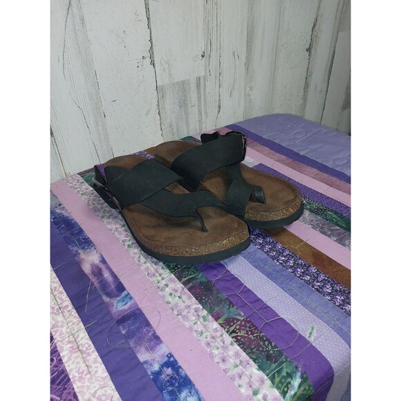 White Mountain Harley Footbed Sandals Black Leather Nubuck womens 9m - Picture 1 of 13